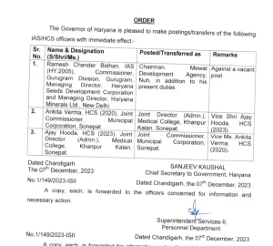 Haryana IAS Transfers