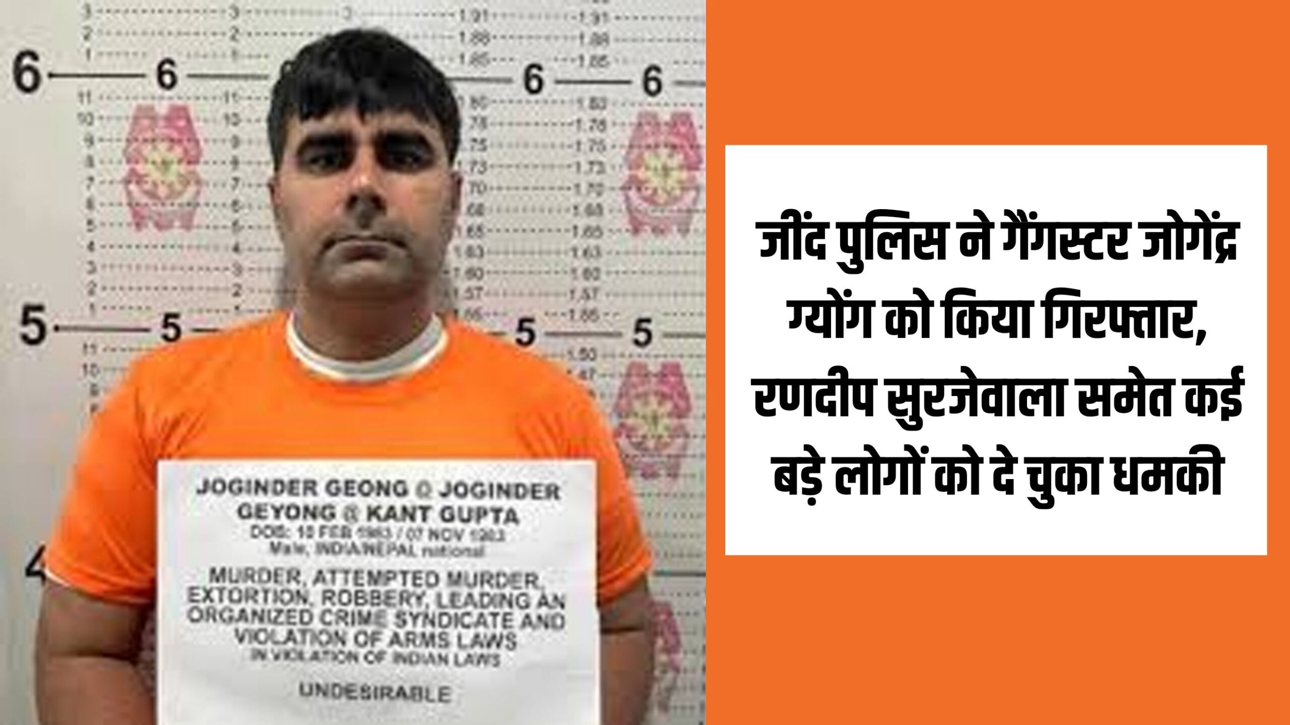 Jind police arrested gangster Jogendra Gyong, who had threatened many big people including Randeep Surjewala